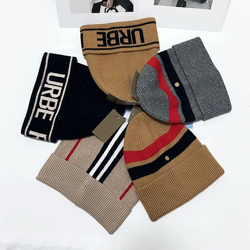 

Bur Winter Stripe Letter Brand Beanies for Men Women Knitted Hat High Quality Soft With Logo Caps Wholesale Skullies Bonnet Hat