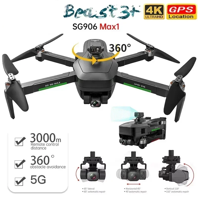 

HJ SG906 Max1 5G Wifi 3KM Distance Camera Drone 4K Profesional 3-Axis Gimbal Brushless Quadcopter FPV GPS Dron VS F11s 4K ProToy