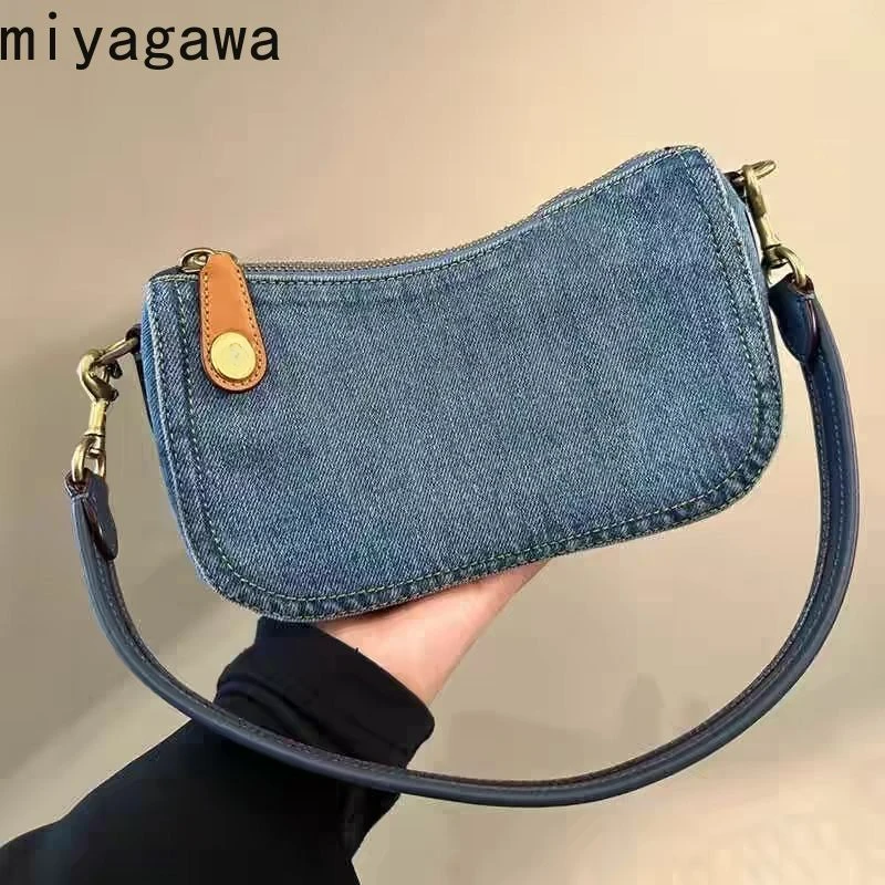 Миягава Ретро ковбойская голубая маленькая сумка через плечо 2024 новая