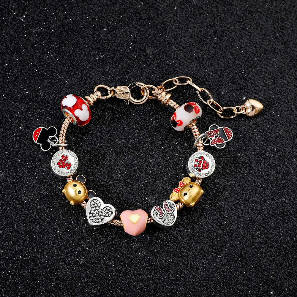 Женский браслет-подвеска Disney-Mickey Minnie красная хрустальная бусина подарок своими