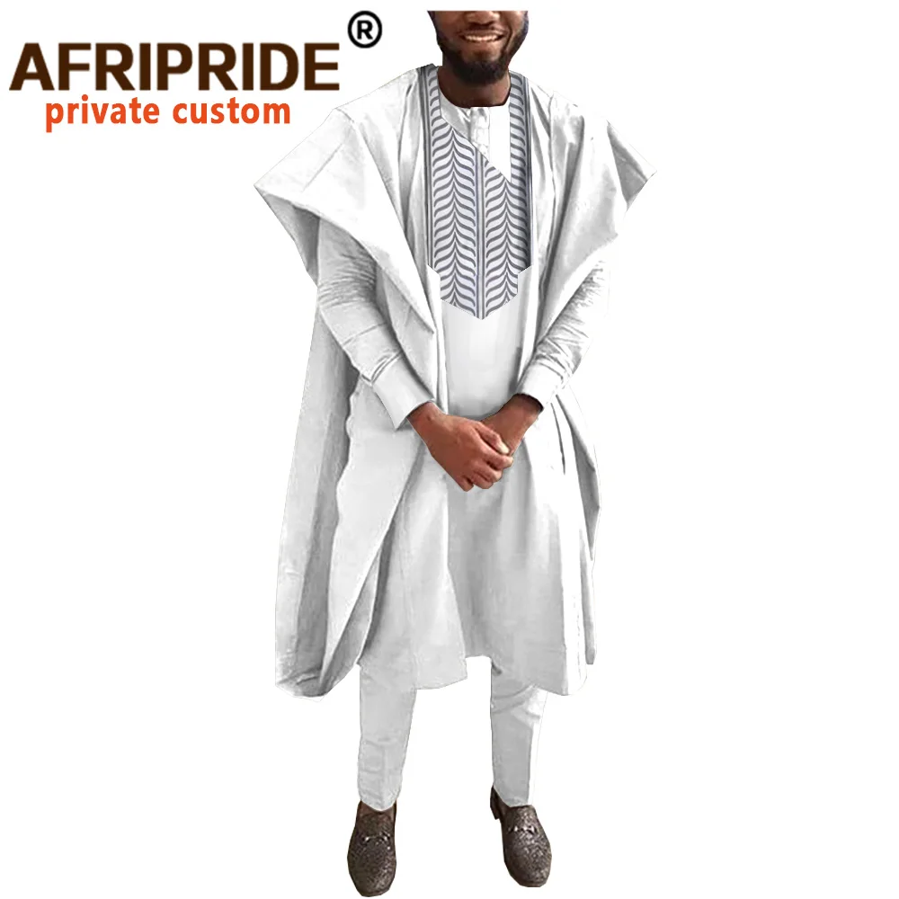 African Men Clothing Traditional Set for Evening Wedding Suit Agbada Robe Dashiki Shirts Ankara Pants Outfits AFRIPRIDE A2016022