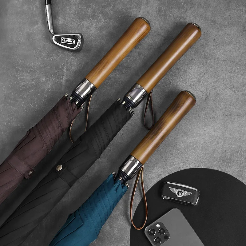 

Solid Wood Curved Long Handle Umbrella Business Golf Senior Umbrella Corporation Luxury Umbrella Windproof Strong guarda chuva