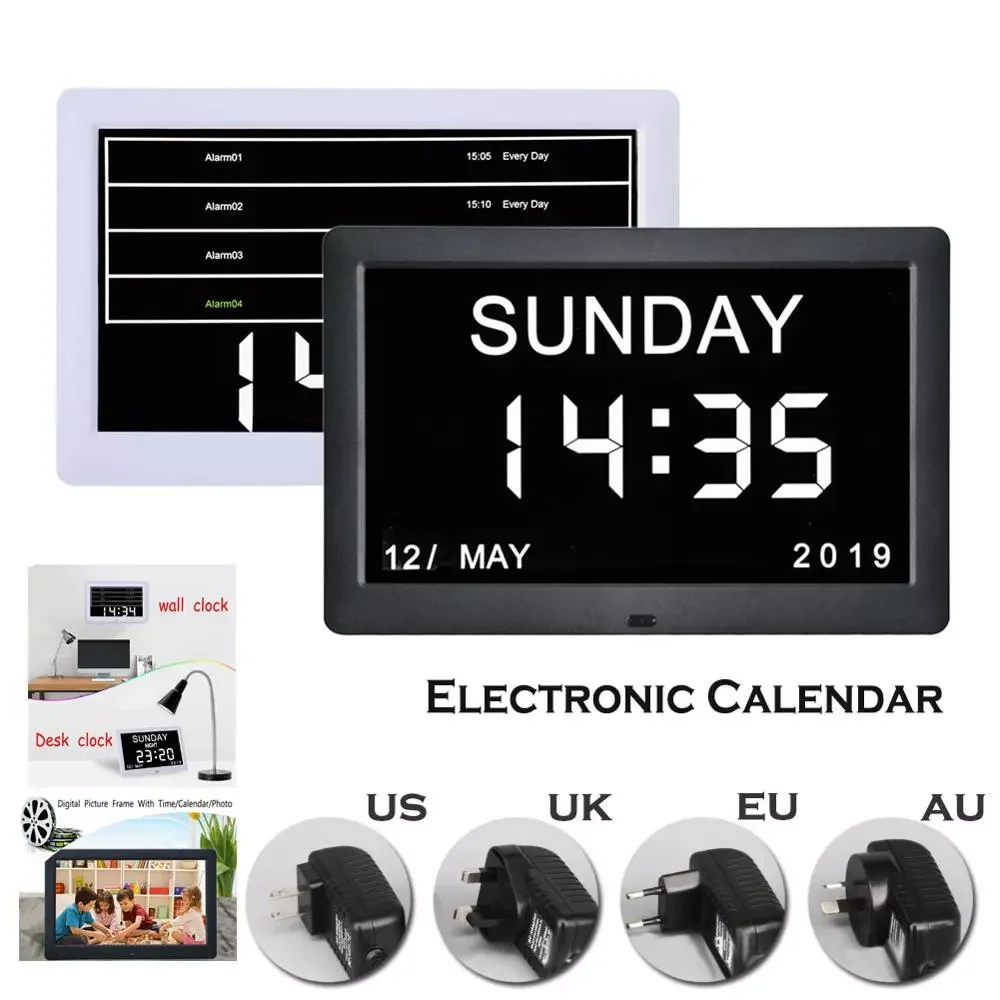 

LED 8"Memory Loss Digital Electronic Calendar Alarm Day Clock with Extra Large Non-Abbreviated Day & Month 3 Alarm Home