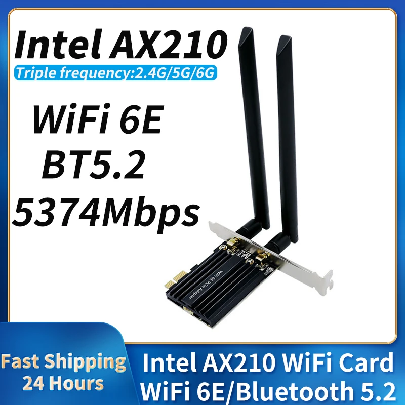 AX210 WiFi 6E PCIe Wireless WiFi Card 5374Mbps Bluetooth 5.2 Dual Band 2.4G/5Ghz/6Ghz Wireless WiFi Network Adapter for Win10/11