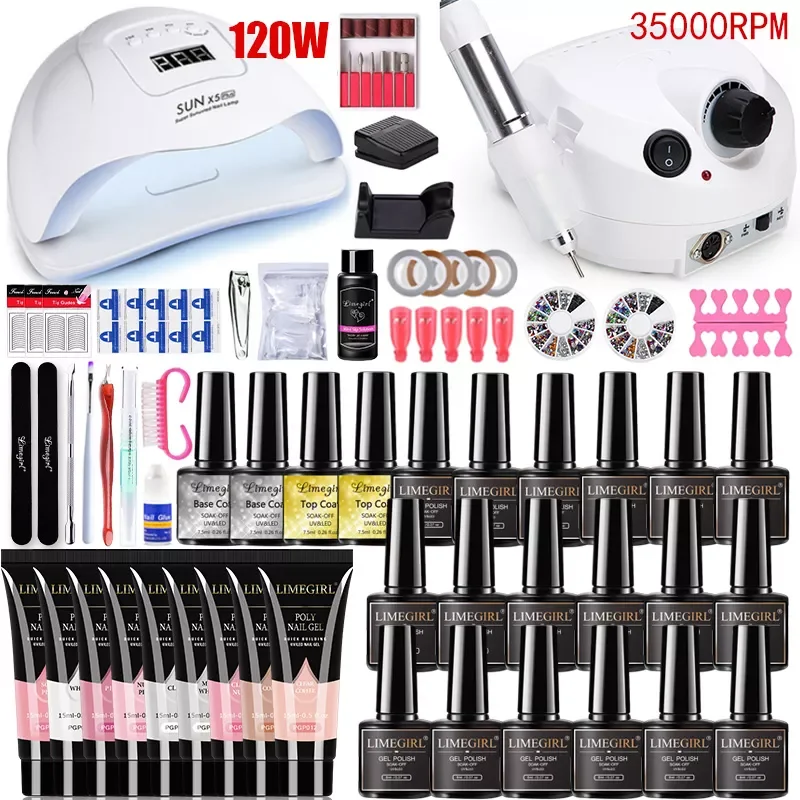 

Nail Set 120/54W nail Lamp Nail Dryer 35000RPM Nail drill Machine Nail Extensions Quick Building Gel Nail Polish Manicure set