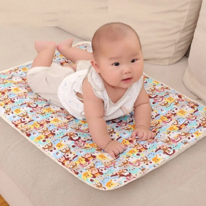 

50*70cm Cotton Infant Changing Mat Washable Waterproof Urine Pad Toddler Cartoon Cloth Diapers Breathable Mattress Cover 3-layer