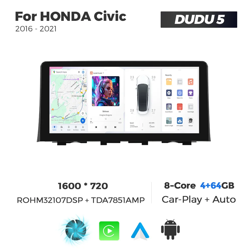 

DUDUAUTO DUDU7 TDA7870 Беспроводной Carplay Android Auto Авто Радио для Honda CIVIC 2016 2017-2021 Мультимедийный GPS Встроенный Стерео
