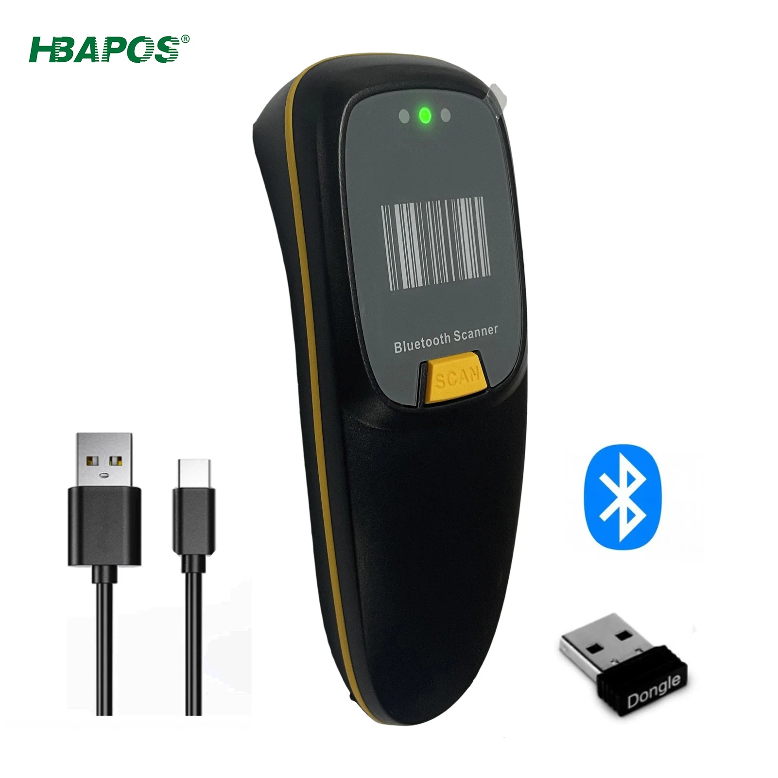 

HBAPOS Portable Bluetooth 2D QR Image PDF417 Screen Scanning Reader Wireless 1D CMOS Barcode Scanner Windows/Android/iOS