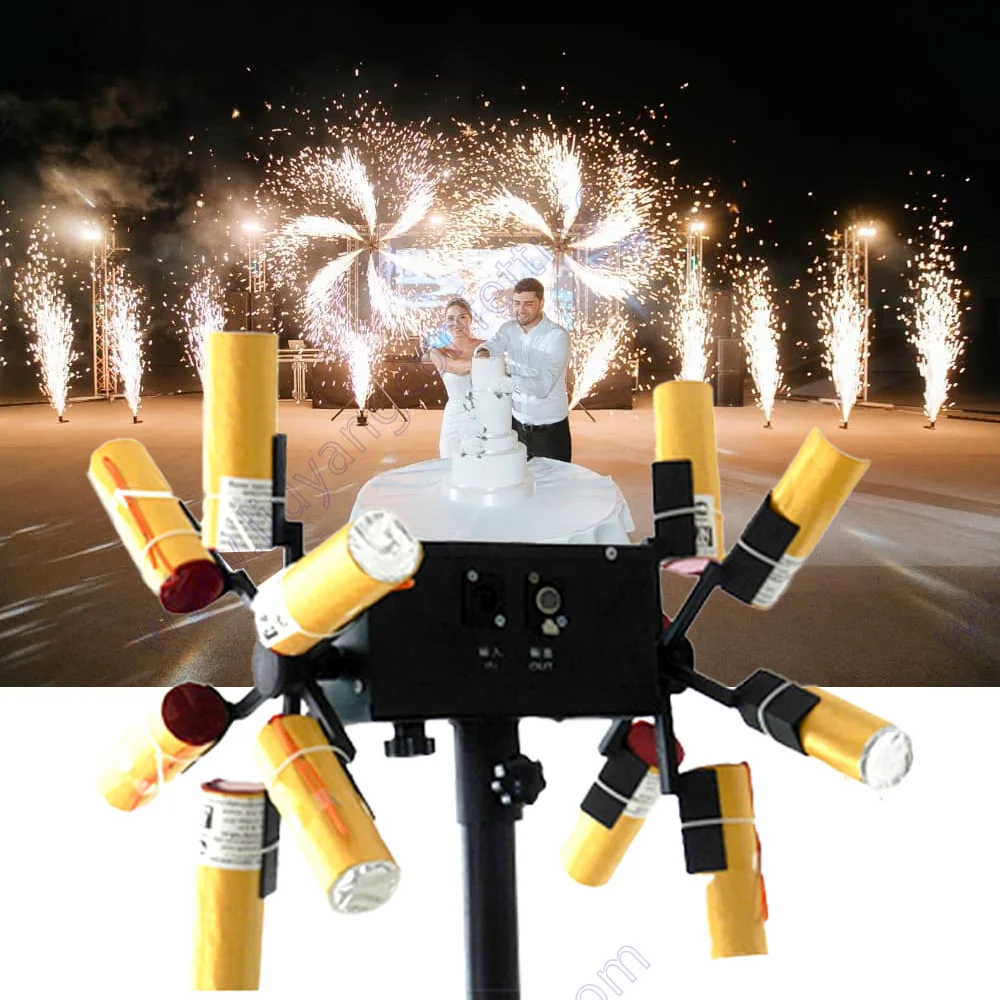 Double Wheel Remote Control Stage Spinning Rotate Cold Fountain Fireworks Machine For Party Wedding Indoor Electric Decoration