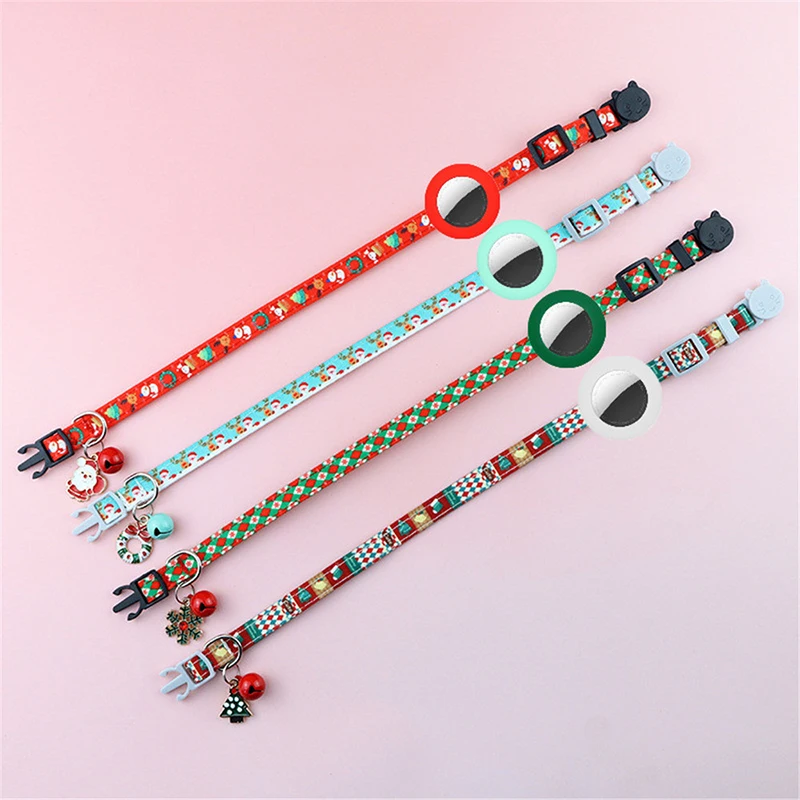 

Adjustable Cat And Dog Christmas Collar Anti-Lost Airtag Holder Case Airtag Pet Collar Bell Airtag Holder Strap Pet Supplies
