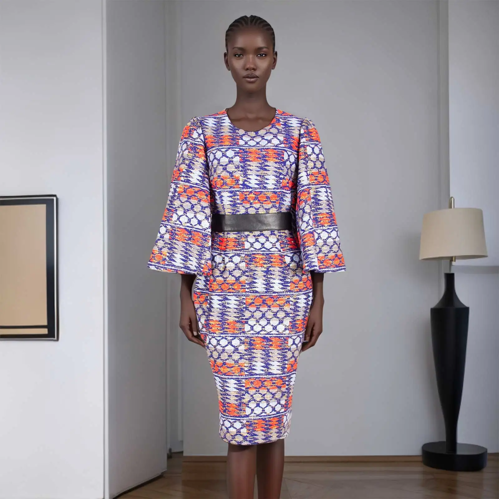 Африканское женское платье с принтом Анкары сексуальное шалью и поясом