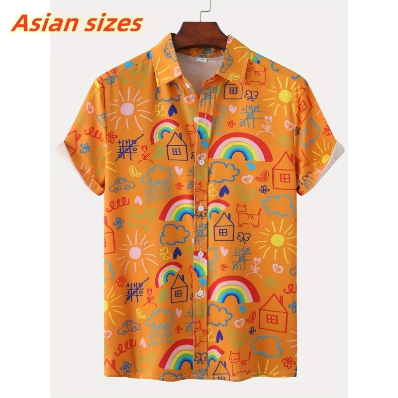 Фото Rainbow Flowers Pattern Hawaiian Shirt For Men Colorful Graffiti 3D Printed Aloha Shirts Casual Lapel Tops Short Sleeves Blouses №2