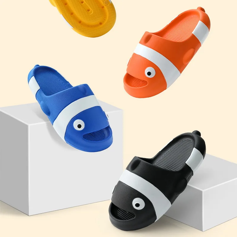 Man Women Cartoon Fish Slippers 2023 Summer New Home Anti-Skid Eva Solid Color Couple Outdoor Cool Indoor Household Funny Shoes