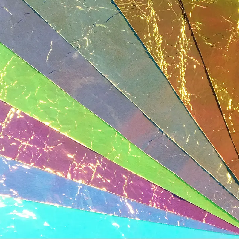 

6pcs Iridescent Holographic Crinkled Synthetic Leather Fabric Glitter Leatherette for Sewing Jewelry Box Earrings DIY Materials