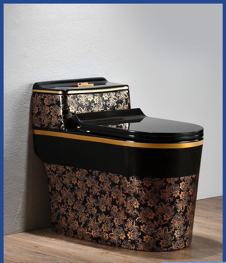 

Domestic Toilet Siphon Black Gold Color Luxury New Chinese Retro Pumping Personality Creative Ceramic Pedestal Toilet