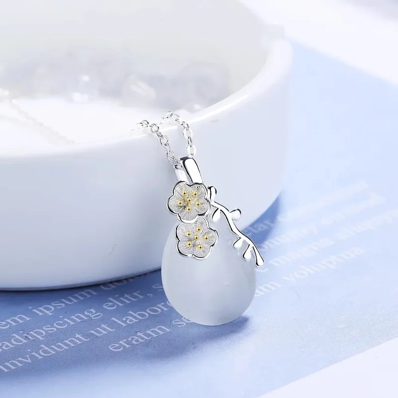 VOQ серебряный цвет вишня ожерельлье цветок в форме капли опал подвеска цепь до