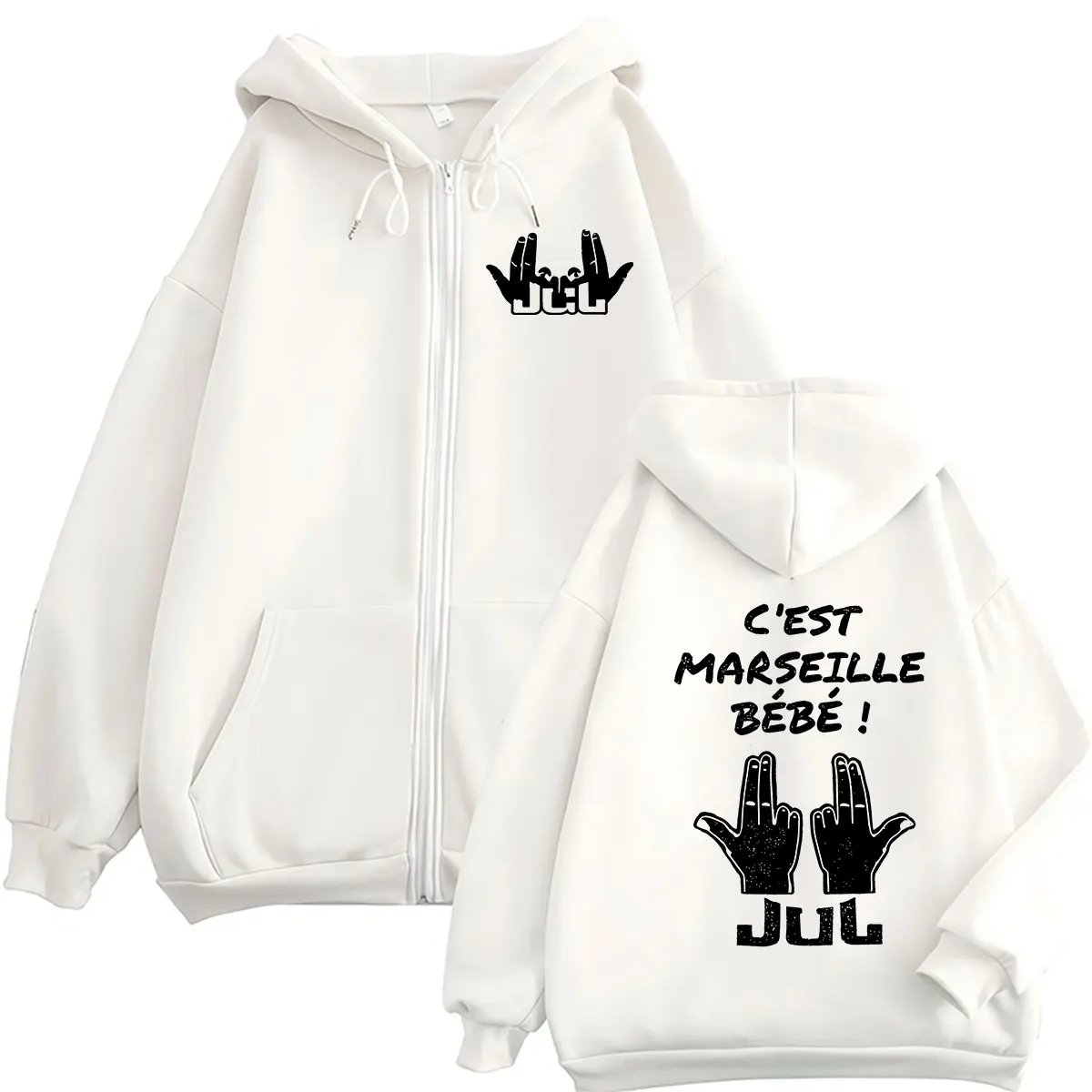 Фото Худи на молнии JUL C'est Marseille Bébé Tour 2026, унисекс, повседневная модная толстовка оверсайз, винтажная куртка с длинным рукавом и капюшоном №2