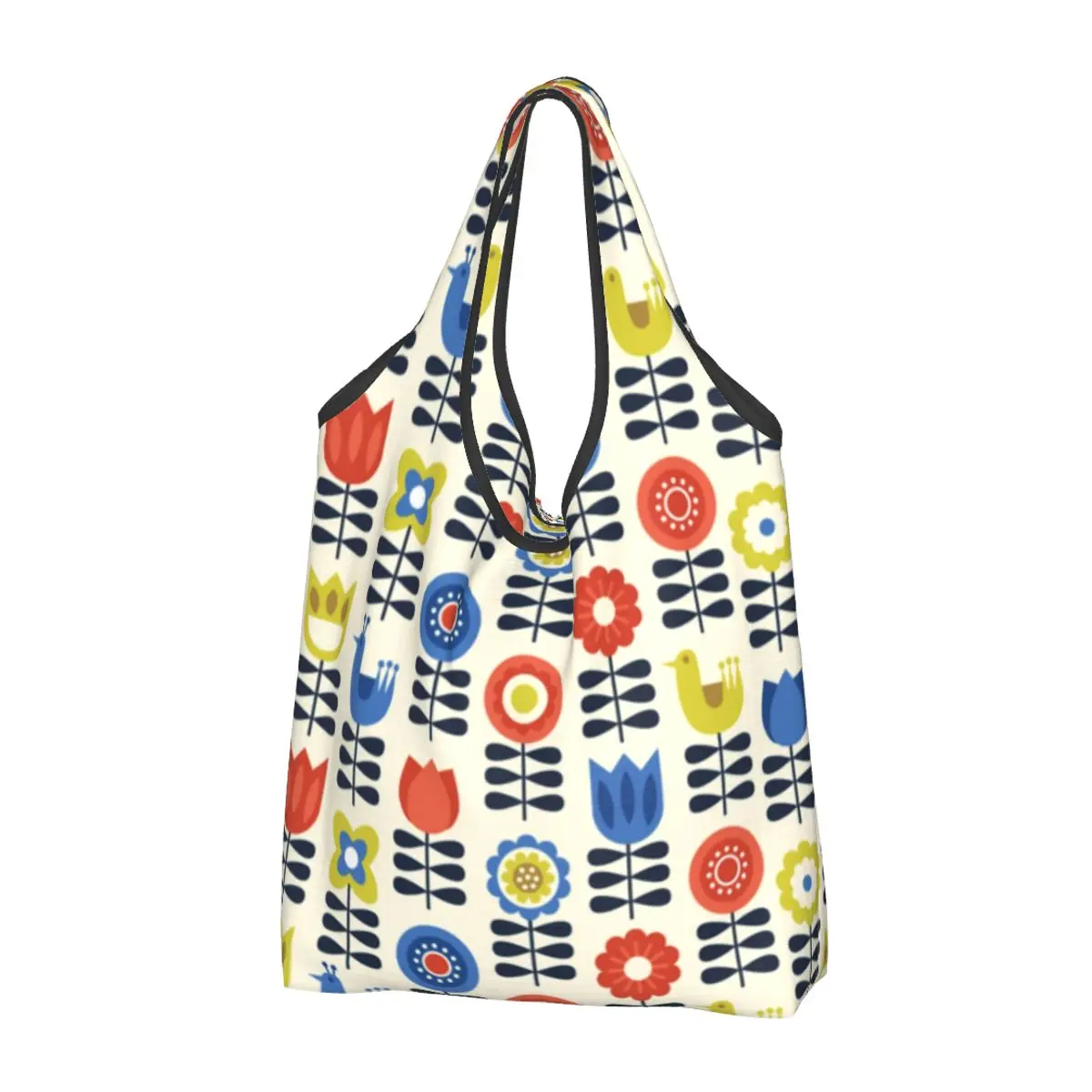 

Flowers Orla Kiely Vintage Groceries Shopping Bags Shopper Tote Shoulder Bags Large Portable Abstract Scandinavian Handbag