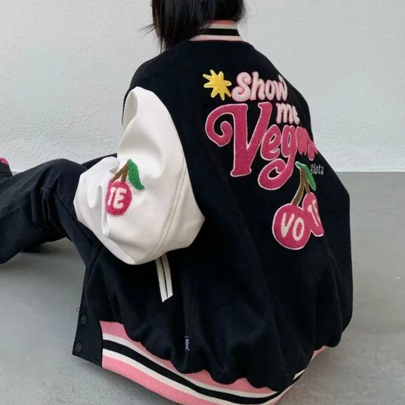 Модная бейсбольная куртка в стиле ретро С Вышивкой Букв женские осенние куртки