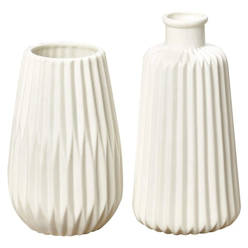 

Decorative Vases Set Of 2, Flower Vase Table Vase With Nordic Style, White Vases Ceramic Set For Decoration And Gift