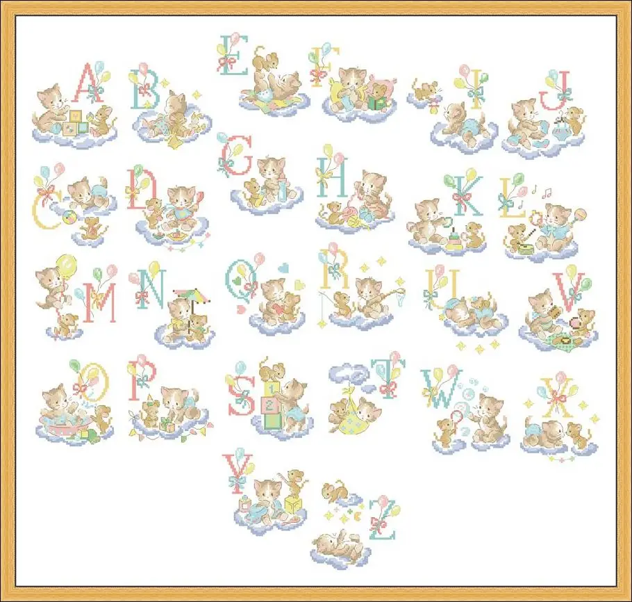 

LBP - My Cat Letter ABC Atlas 71-68 counted 16CT 14CT 18CT DIY Cross Stitch Sets Chinese Cross-stitch Kits Embroidery Needlework