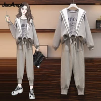 2022 spring autumn new fashion casual sweater pants two piece womens slim top trousers suit korean elegant clothing set