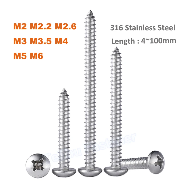 

Самонарезающий винт 2-50 шт. M2 M2.2 M2.6 M3 M3.5 M4 M5 M6 316, крестообразный встраиваемый крестообразный Винт с круглой кнопкой Phillips и деревянной головкой