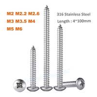 2 50pc self tapping screw m2 m2 2 m2 6 m3 m3 5 m4 m5 m6 316 stainless steel cross recessed phillips round button head wood screw