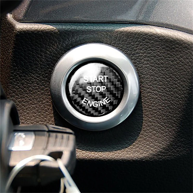 Углеродное волокно кнопка запуска и остановки двигателя автомобиля наклейка на