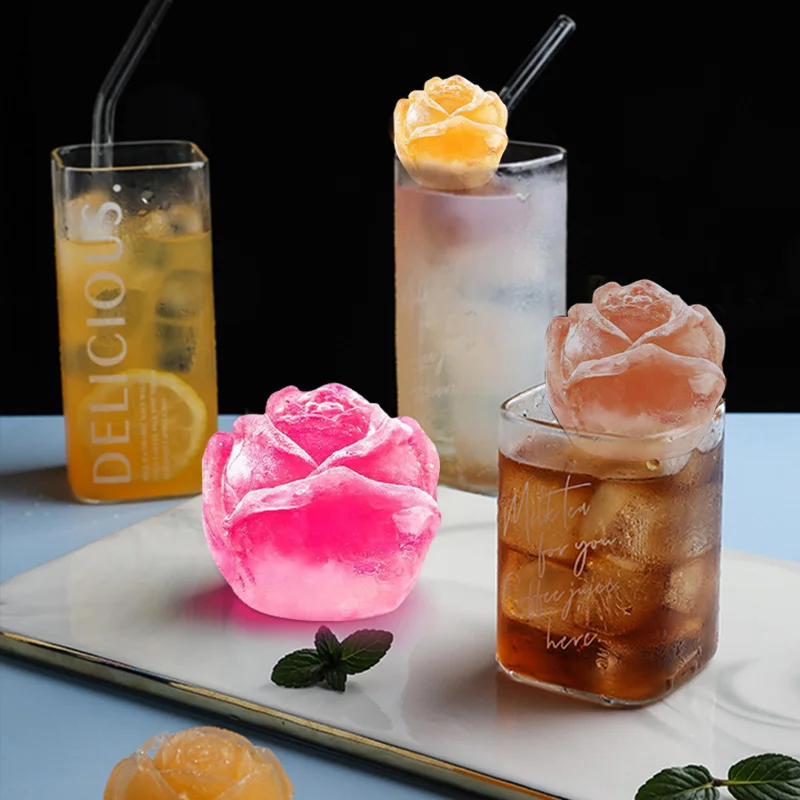 

3D Big Ice Cream Ball Maker Reusable Whiskey Cocktail Mould Bar Tools Ice Cube Form Silicone Rose Shape Icecream Mold Tray