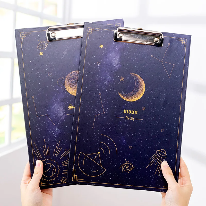 A4 File Folder Clipboard Fantasy Starry Sky Design Test Paper Writing Memo Pad Clips Board School Office Supplies Stationery