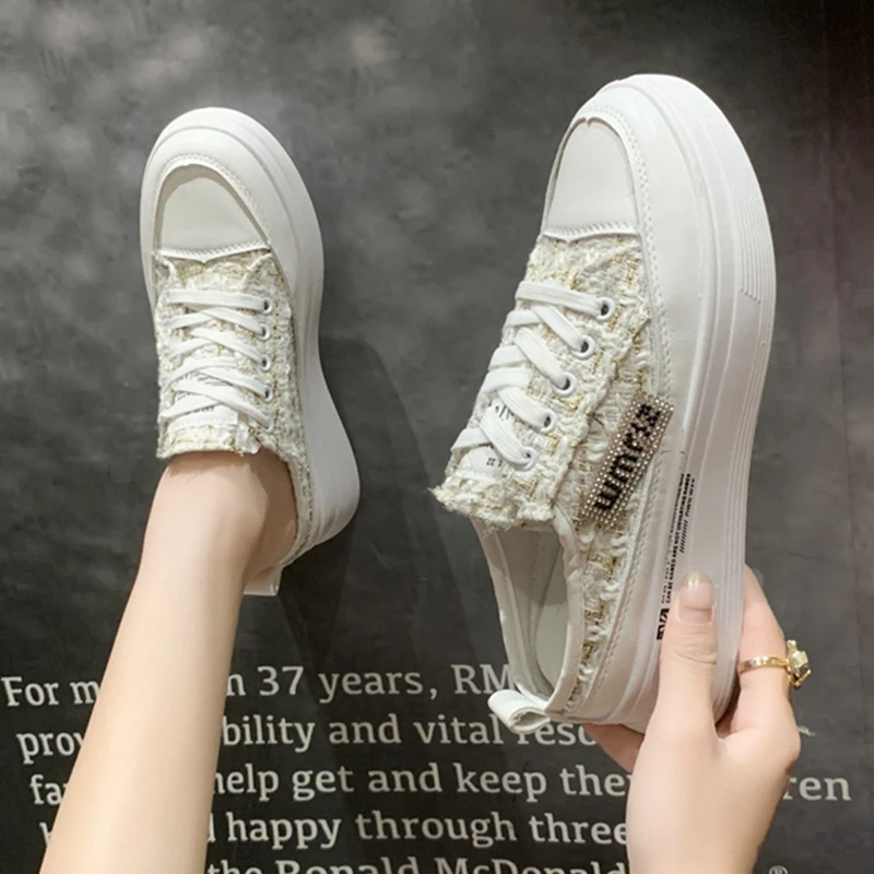 Women's Sports Shoes Checkerboard Pattern Baotou Half Slippers 2023 Summer New Thick Soled Women's Casual Shoes Vulcanized Shoes