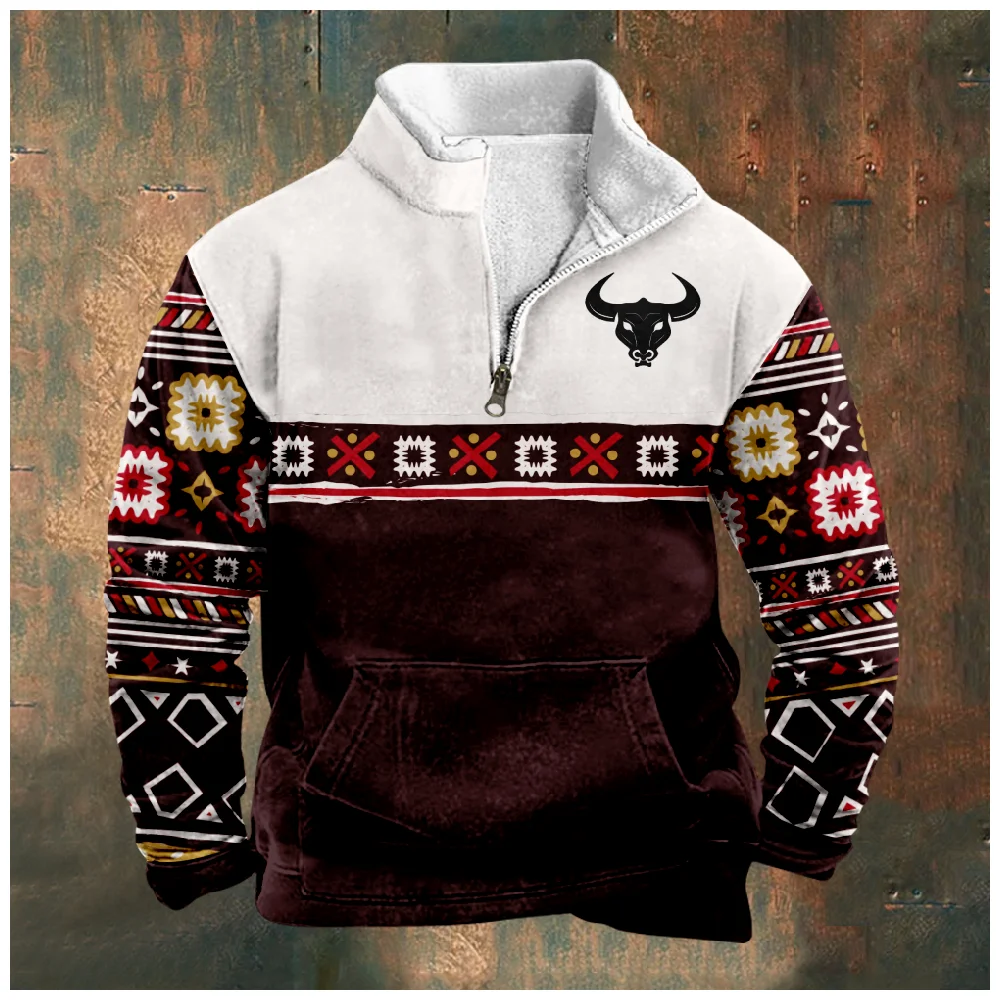 

Осенний мужской пуловер, свитшоты на молнии, флисовая одежда, Лоскутная рубашка с капюшоном, богемный стиль, сражение с бульдогом, племенная графика, топы большого размера