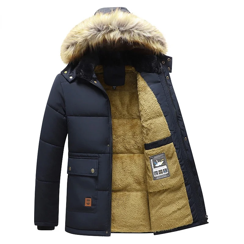

Мужская модная куртка с капюшоном и меховым воротником, Классическая Повседневная парка для мужчин, новинка зимы 2023, ветрозащитная теплая флисовая куртка, парки, пальто для мужчин