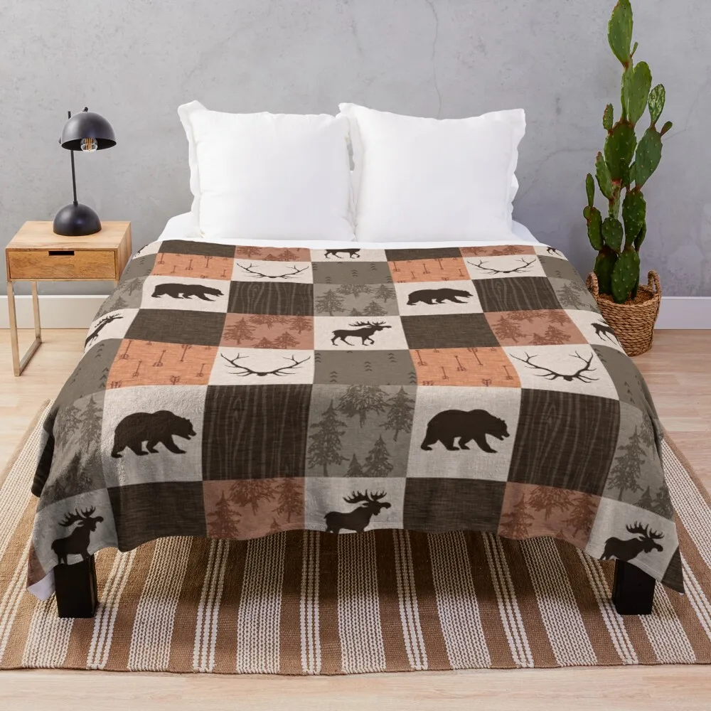 

woodland patchwork - rust/brown Throw Blanket Travel Blanket
