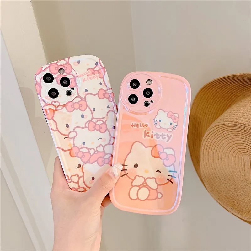 

Cartoon Kitty Glossy Pink Phone Case Cover for IPhone 7 8 Plus 11 12 13 Pro X XR XS Max Shockproof Cases for IPhone 13 Case