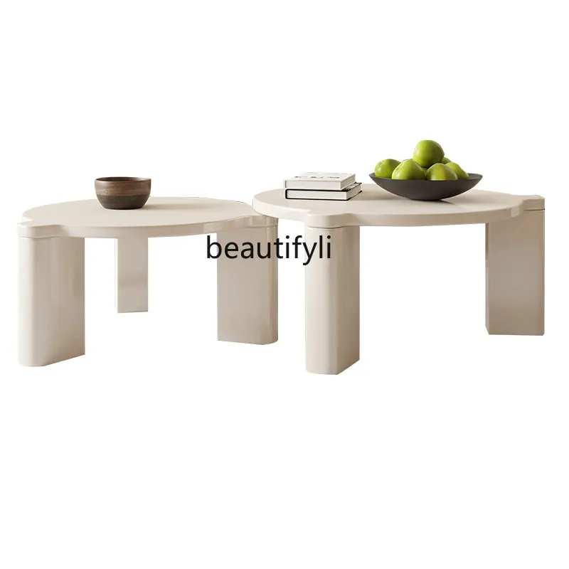 

yj French Cream Style round Tea Combination Several Modern Simple Retractable Size round Coffee Table