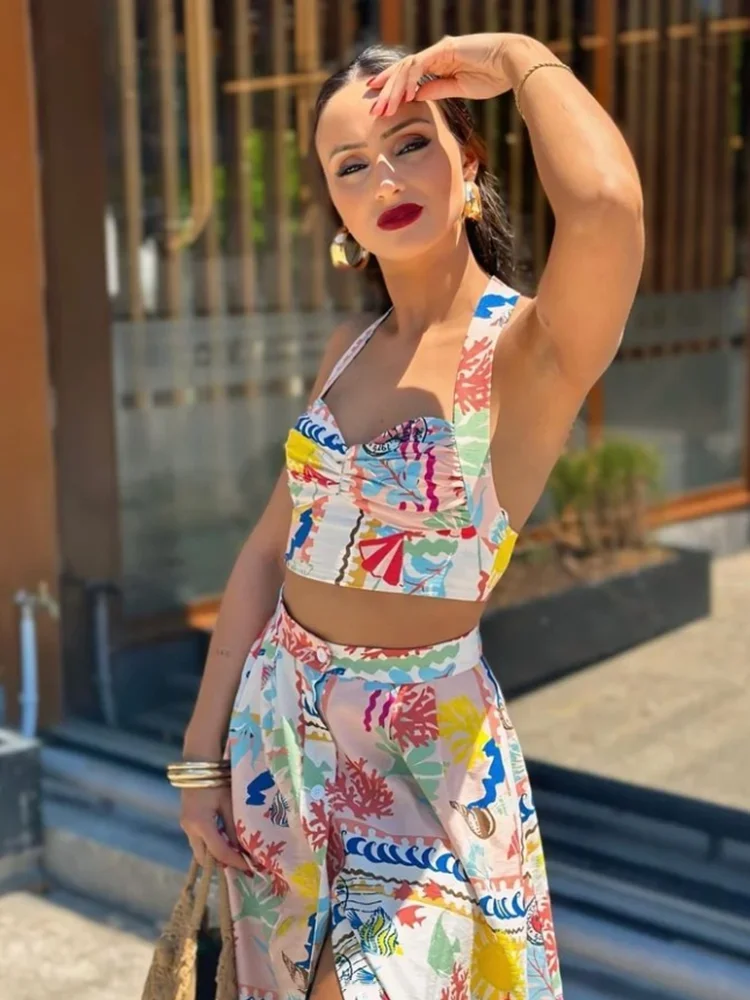 MSNOLOA женский летний 2024 стильный лоскутный короткий топ для отпуска 3616/302 Печатный