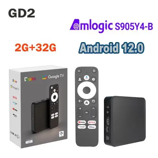 Сертифицированный Google GTV Android 12.0 Smart TV Box 4K Bluetooth Remote S905Y4 AV1 2 ГБ + 32