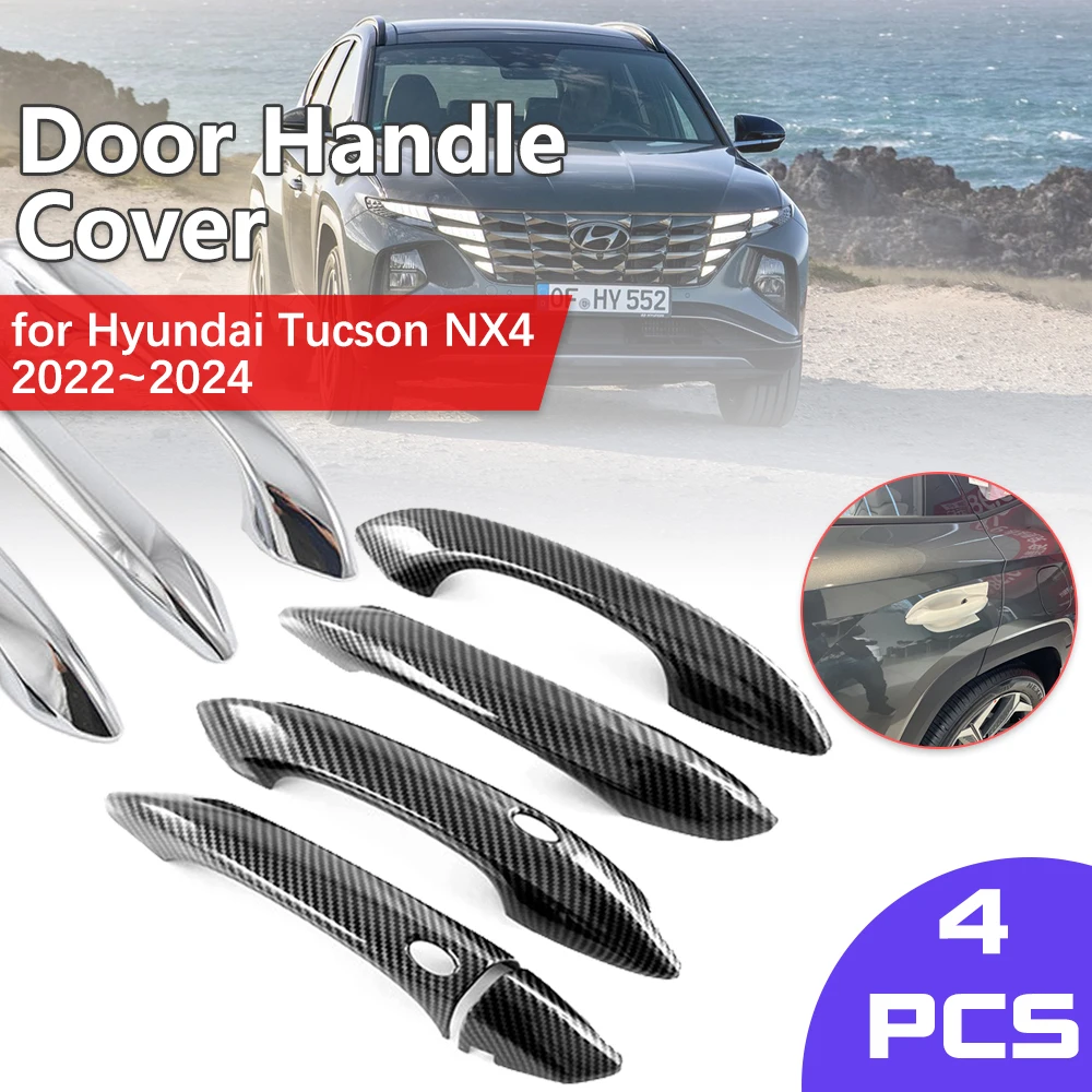 

Door Handle Cover for Hyundai Tucson NX4 2022 2023 2024 Carbon Fiber Chrome Exterior Trim Catch Car Cap Stickers Accessories ABS