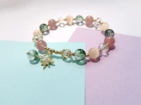 summer bracelet natural stone green ghost cat eye strawberry quartz crystal beads star electroplated gold colour gift for women