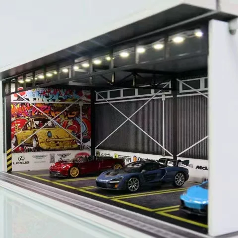 

G-fans display cabinet bright vision carport LED light supercar scale 1:64 model car stereo model garage
