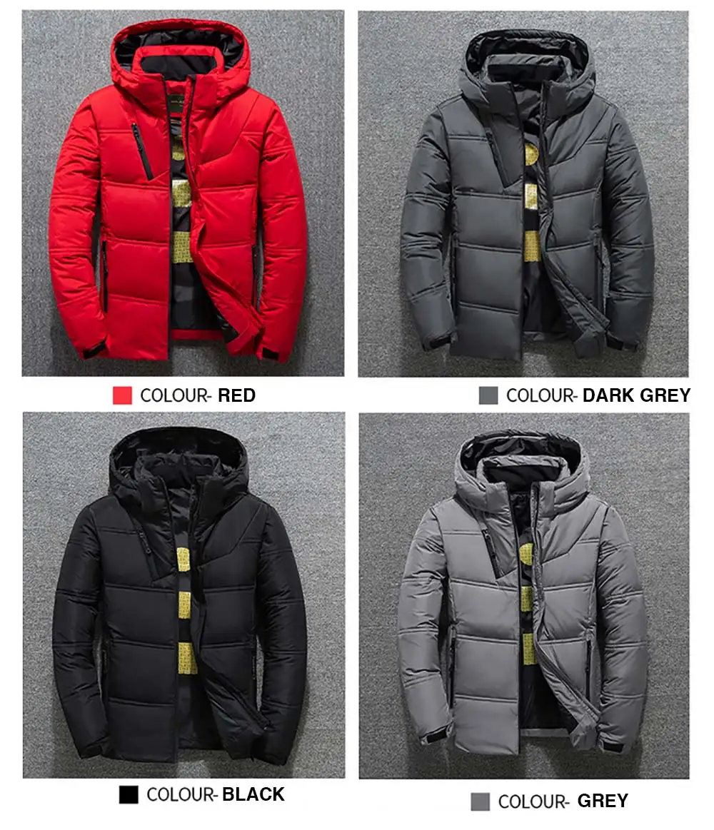 New White Duck Down Jacket Men Winter Warm Solid Color Hooded Down Coats Thick Duck Parka Mens Down Jackets Winter Outdoor Coat