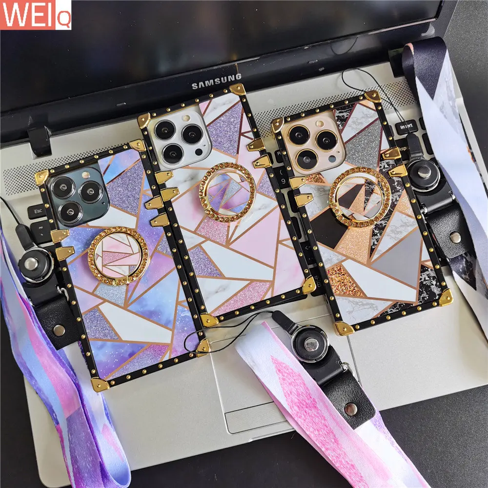 

Luxury Shinning Gold Splicing Square Phone Case For iphone 14 PRO MAX 11 12 PRO 13 Pro Max XS X XR 7 8 14 Plus Shockproof Cover