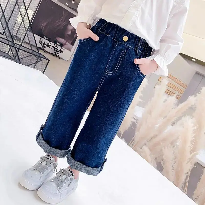 

2022 Kids Girls Jeans Pant Spring and Autumn New Loose Baby Girls' Outer Pants Children's Wear Spring Straight Wide Leg Pants