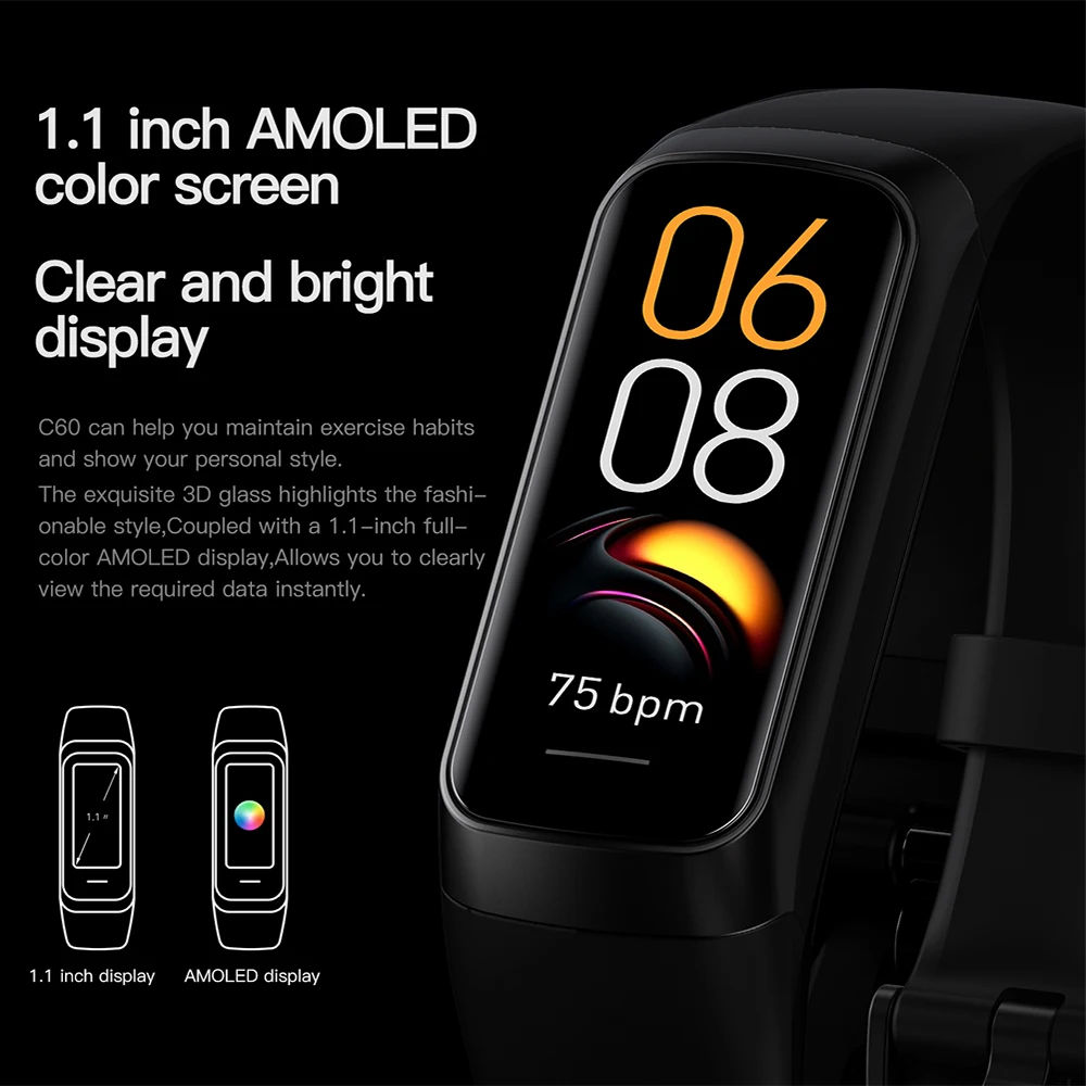 Фото Смарт-часы AMOLED 1,1 дюйма с монитором температуры тела, фитнес-часы, спортивные водонепроницаемые мужские Смарт-часы с ремешком для женщин, IOS, Android 2023 №2