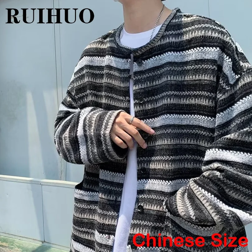 

RUIHUO Striped Cardigans For Men Winter Clothes Winter Jacket Men Cardigan Knitted Mens Sweater 2XL 2022 Autumn New Arrivals