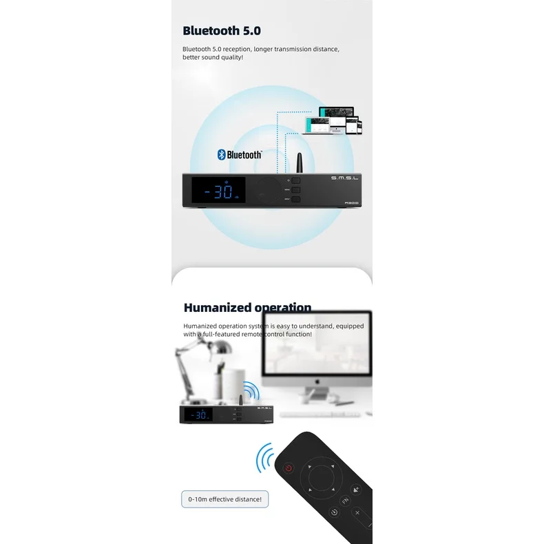 SMSL A300 усилитель мощности BTL режим BT5.0 дистанционное управление цифровой 330 Вт
