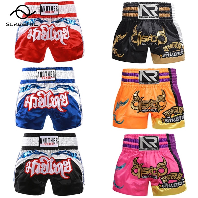 

Muay Thai Shorts Gold Embroidery Fight Kickboxing Pants Kickboxer Fighter Boxing Training Shorts Combat Grappling MMA Clothing