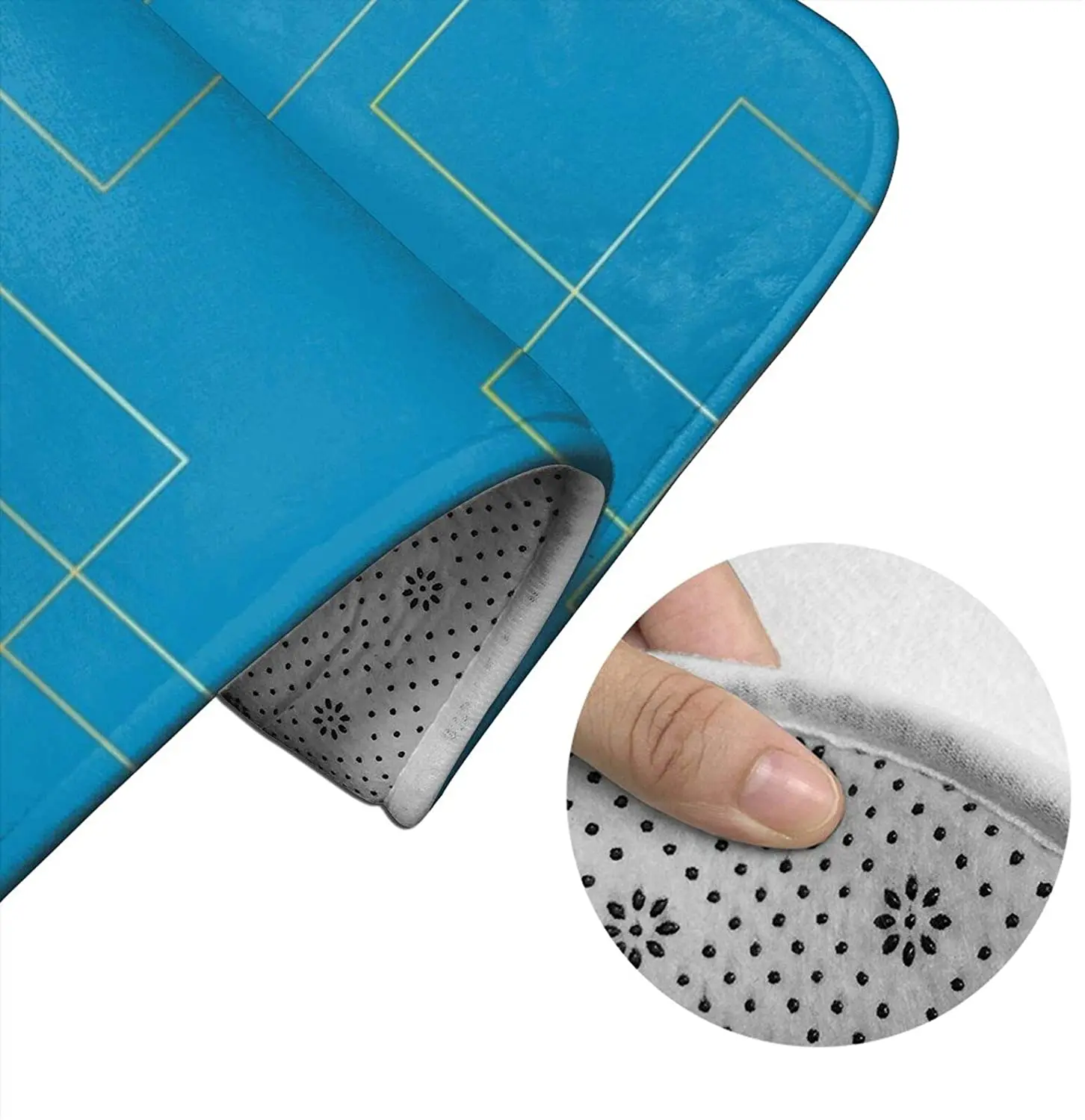 

Art Deco Geo Bluey Bathroom Mat Sets 3 Piece Set Rugs Memory Foam Mat Set Toilet Seat Cover Bath Mat lid Cover
